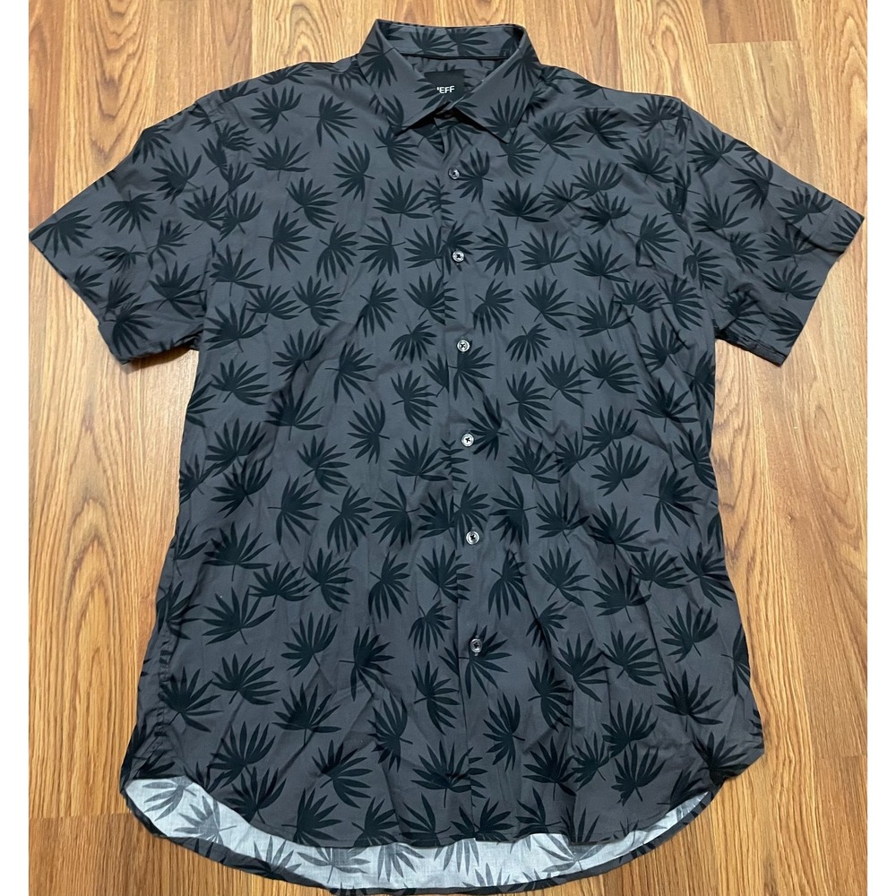 Jeff Shirt Mens Extra Large Palm Leaf Print Stretch Woven Button Front Black